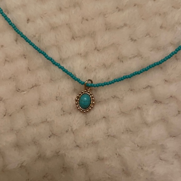 Turquoise hand-made beaded necklace adjustable - Picture 2 of 4